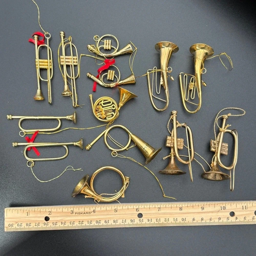 12pc Vintage Gold Brass Miniature Musical Instrument‎ Christmas Ornaments Lot